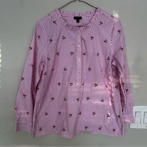 Talbots Petites Pink Striped Embroidered Cherry LS Cotton
Pullover Blouse MP